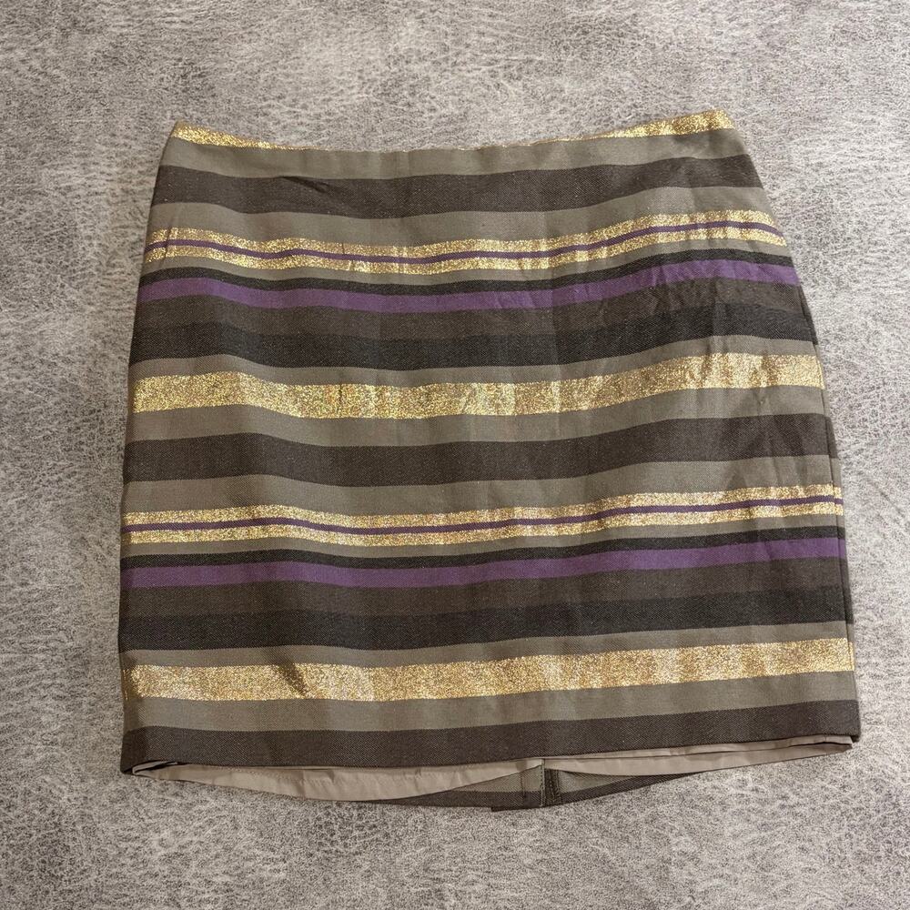 Brown Striped Metallic Mini Skirt